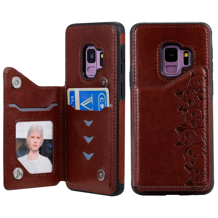 Six Cats Embossing Pattern Protective Case with Holder & Card Slots & Photo Frame, For Galaxy S9+, For Galaxy S9, For Galaxy S10 5G