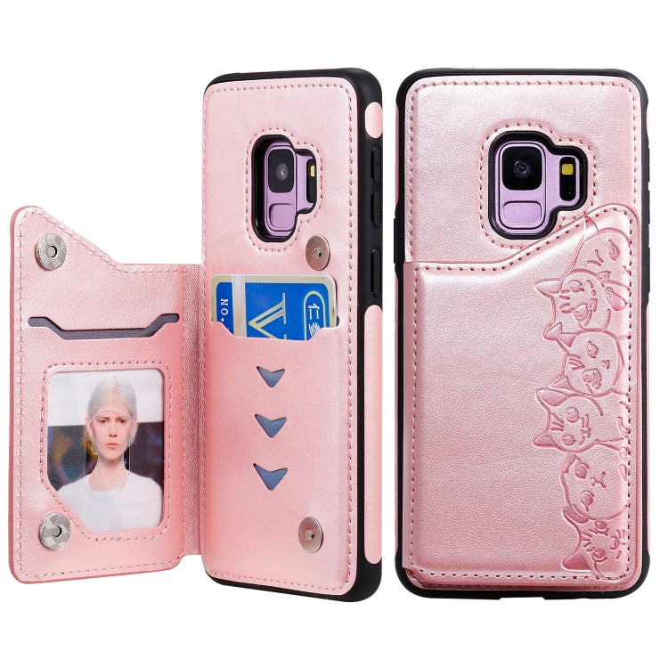 Six Cats Embossing Pattern Protective Case with Holder & Card Slots & Photo Frame, For Galaxy S9+, For Galaxy S9, For Galaxy S10 5G