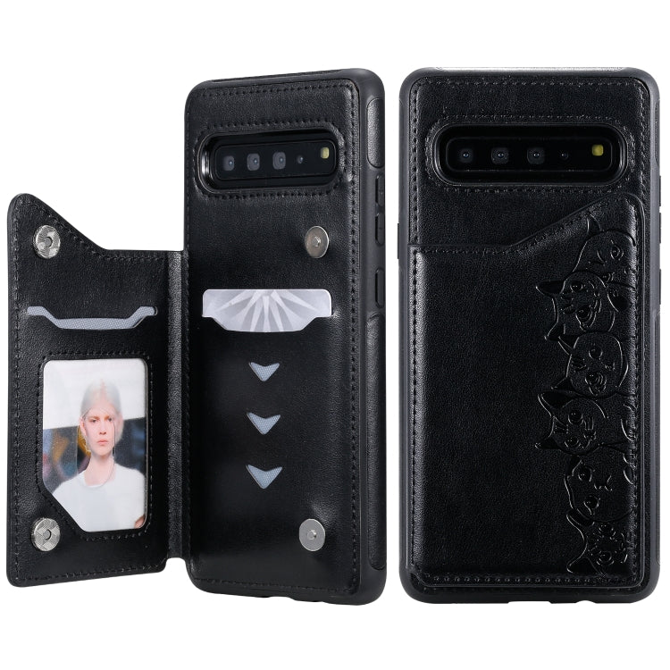 Six Cats Embossing Pattern Protective Case with Holder & Card Slots & Photo Frame, For Galaxy S9+, For Galaxy S9, For Galaxy S10 5G