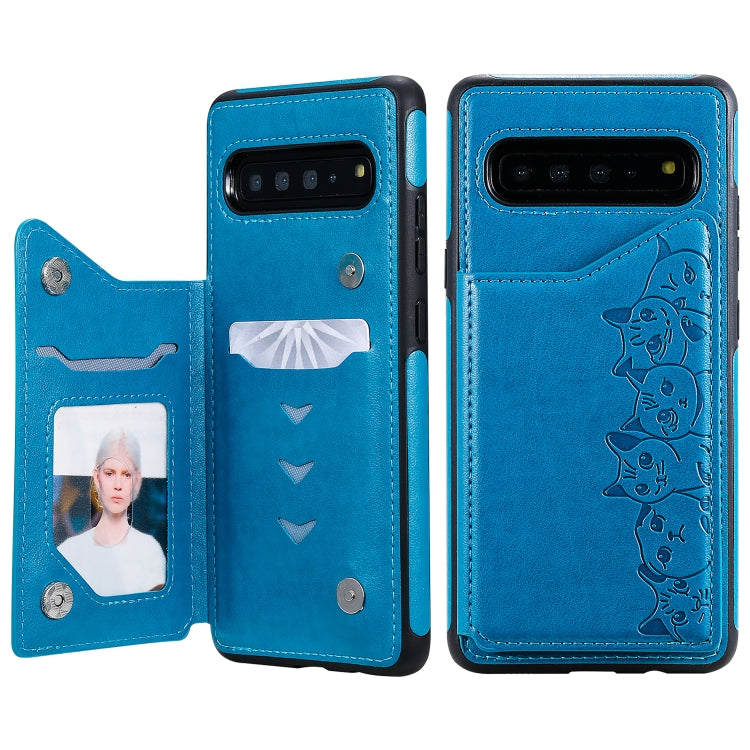 Six Cats Embossing Pattern Protective Case with Holder & Card Slots & Photo Frame, For Galaxy S9+, For Galaxy S9, For Galaxy S10 5G
