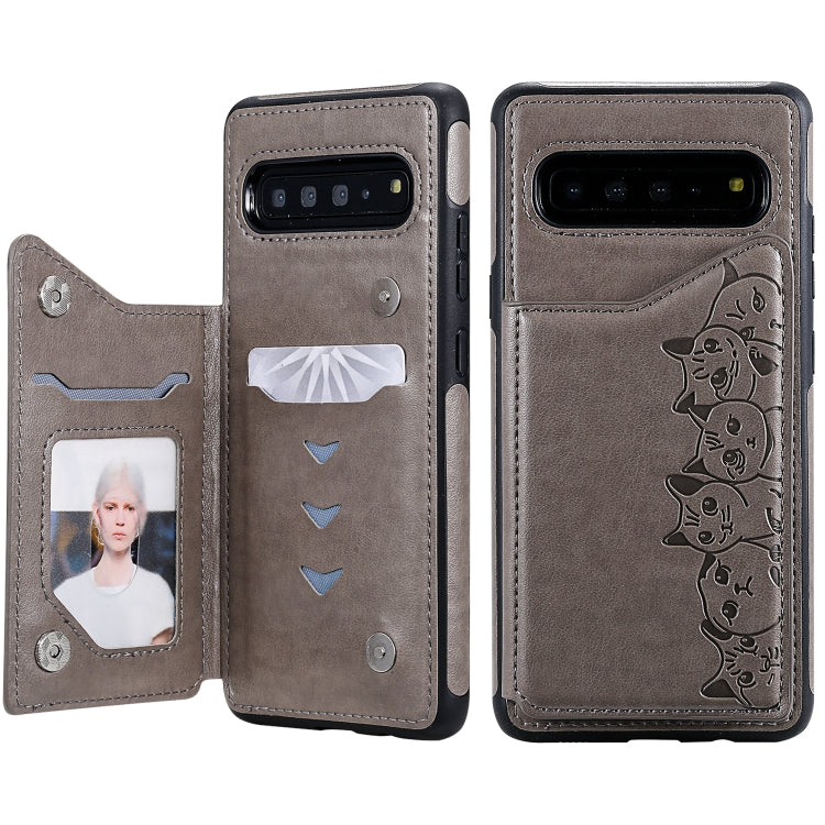 Six Cats Embossing Pattern Protective Case with Holder & Card Slots & Photo Frame, For Galaxy S9+, For Galaxy S9, For Galaxy S10 5G