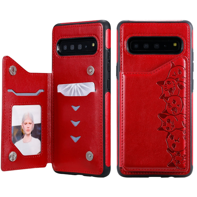 Six Cats Embossing Pattern Protective Case with Holder & Card Slots & Photo Frame, For Galaxy S9+, For Galaxy S9, For Galaxy S10 5G