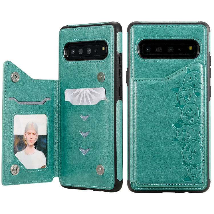 Six Cats Embossing Pattern Protective Case with Holder & Card Slots & Photo Frame, For Galaxy S9+, For Galaxy S9, For Galaxy S10 5G