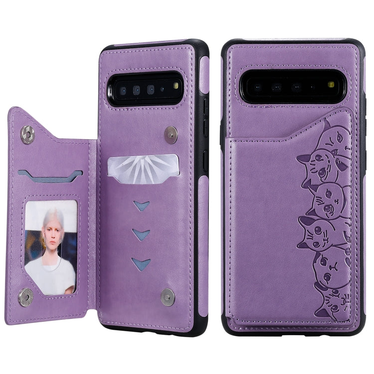 Six Cats Embossing Pattern Protective Case with Holder & Card Slots & Photo Frame, For Galaxy S9+, For Galaxy S9, For Galaxy S10 5G