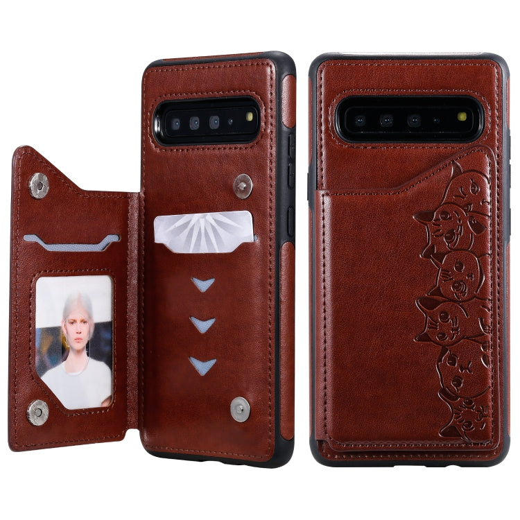 Six Cats Embossing Pattern Protective Case with Holder & Card Slots & Photo Frame, For Galaxy S9+, For Galaxy S9, For Galaxy S10 5G