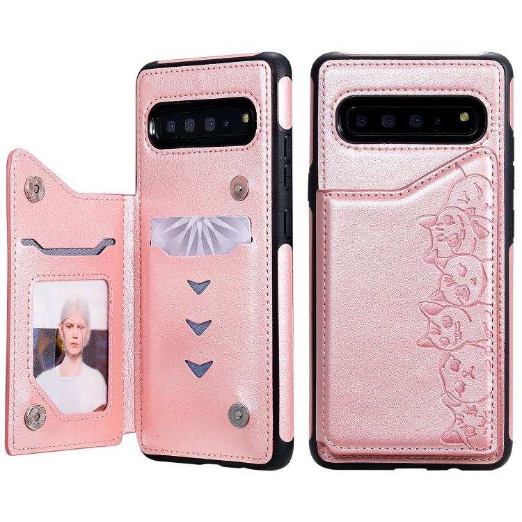 Six Cats Embossing Pattern Protective Case with Holder & Card Slots & Photo Frame, For Galaxy S9+, For Galaxy S9, For Galaxy S10 5G