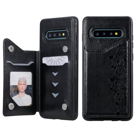 Six cats embossing pattern protective case with card slots for Galaxy S10+ S10 S10e