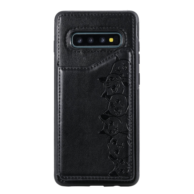Six Cats Embossing Pattern Protective Case with Holder & Card Slots & Photo Frame, For Galaxy S10+, For Galaxy S10, For Galaxy S10e