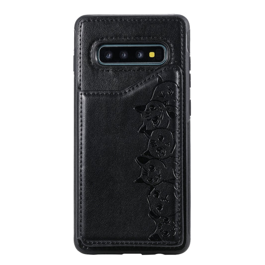 Embossed feline design Samsung Galaxy phone case featuring dual card slot holder