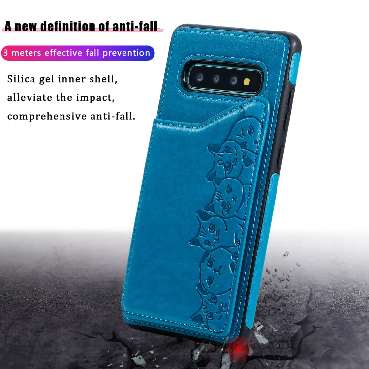 Six Cats Embossing Pattern Protective Case with Holder & Card Slots & Photo Frame, For Galaxy S10+, For Galaxy S10, For Galaxy S10e