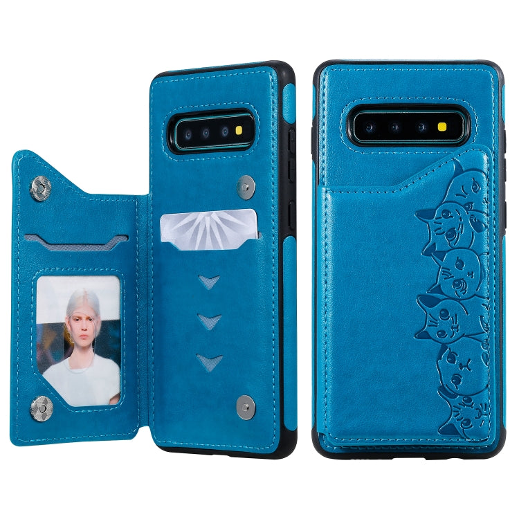 Six Cats Embossing Pattern Protective Case with Holder & Card Slots & Photo Frame, For Galaxy S10+, For Galaxy S10, For Galaxy S10e
