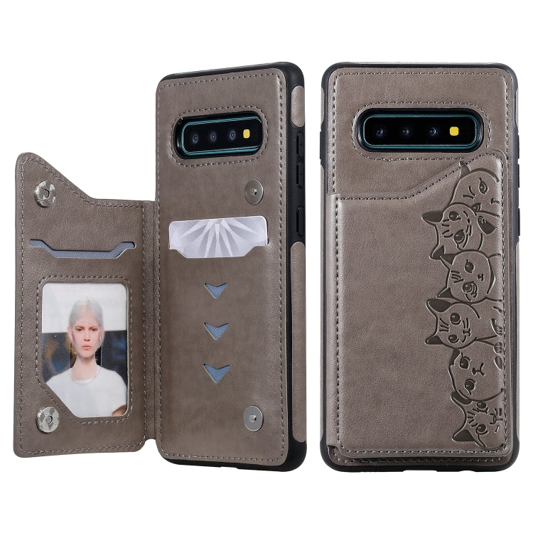 Six Cats Embossing Pattern Protective Case with Holder & Card Slots & Photo Frame, For Galaxy S10+, For Galaxy S10, For Galaxy S10e