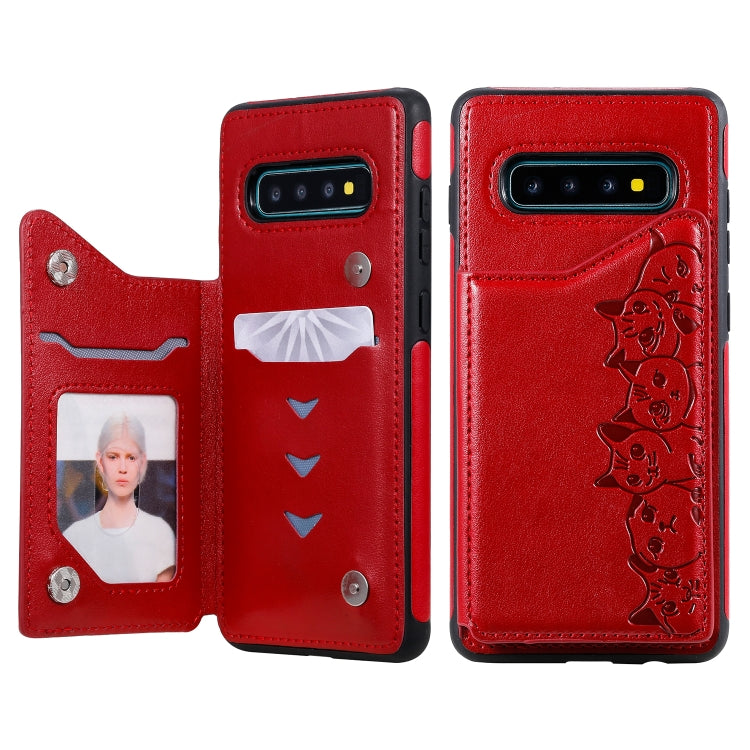 Six Cats Embossing Pattern Protective Case with Holder & Card Slots & Photo Frame, For Galaxy S10+, For Galaxy S10, For Galaxy S10e