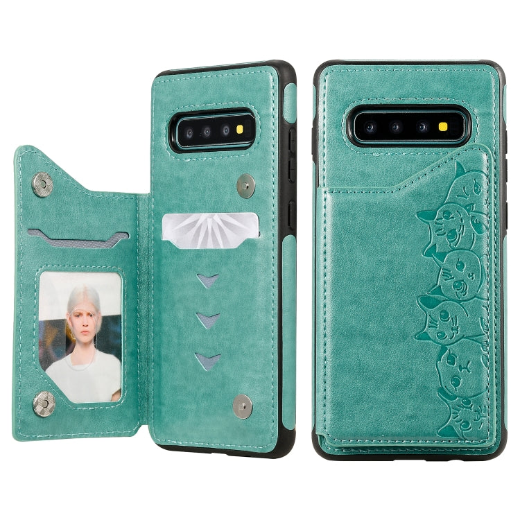 Six Cats Embossing Pattern Protective Case with Holder & Card Slots & Photo Frame, For Galaxy S10+, For Galaxy S10, For Galaxy S10e