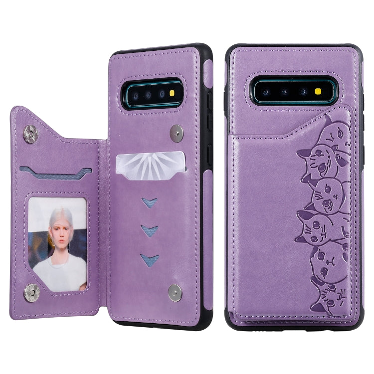 Six Cats Embossing Pattern Protective Case with Holder & Card Slots & Photo Frame, For Galaxy S10+, For Galaxy S10, For Galaxy S10e