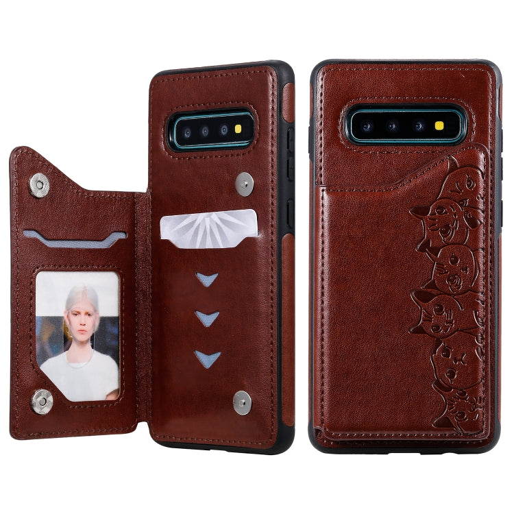 Six Cats Embossing Pattern Protective Case with Holder & Card Slots & Photo Frame, For Galaxy S10+, For Galaxy S10, For Galaxy S10e