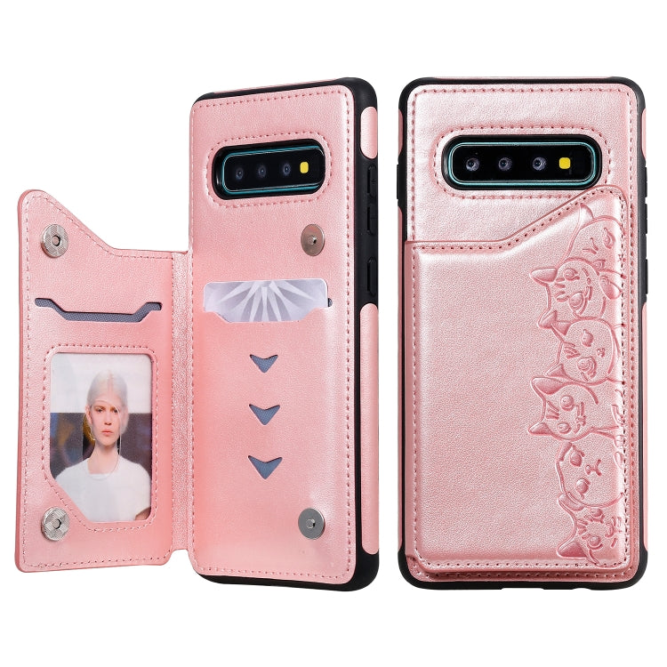 Six Cats Embossing Pattern Protective Case with Holder & Card Slots & Photo Frame, For Galaxy S10+, For Galaxy S10, For Galaxy S10e