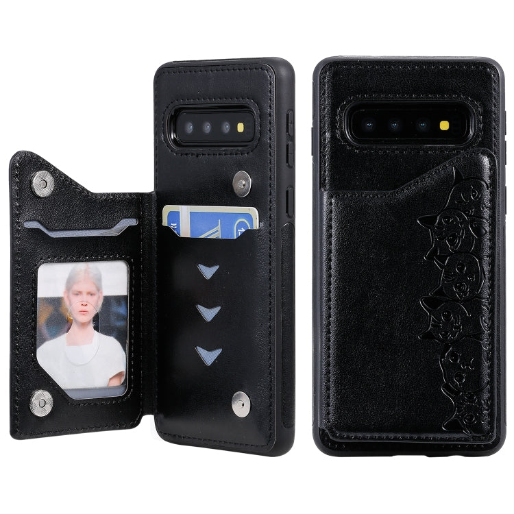 Six Cats Embossing Pattern Protective Case with Holder & Card Slots & Photo Frame, For Galaxy S10+, For Galaxy S10, For Galaxy S10e