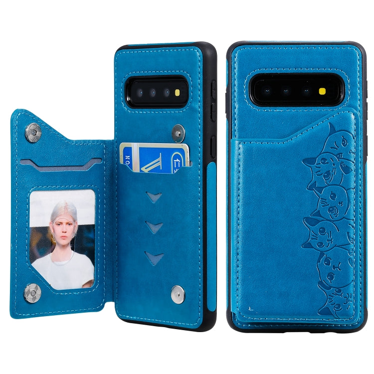 Six Cats Embossing Pattern Protective Case with Holder & Card Slots & Photo Frame, For Galaxy S10+, For Galaxy S10, For Galaxy S10e