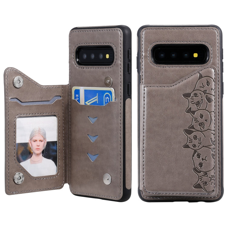 Six Cats Embossing Pattern Protective Case with Holder & Card Slots & Photo Frame, For Galaxy S10+, For Galaxy S10, For Galaxy S10e