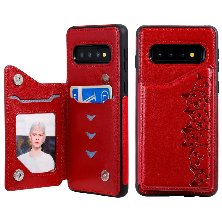 Six Cats Embossing Pattern Protective Case with Holder & Card Slots & Photo Frame, For Galaxy S10+, For Galaxy S10, For Galaxy S10e