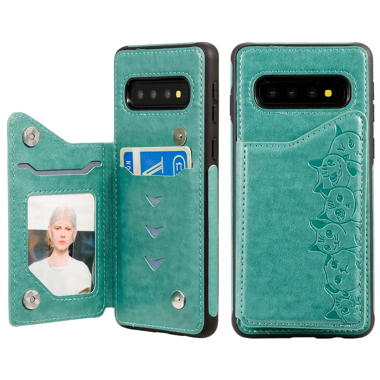 Six Cats Embossing Pattern Protective Case with Holder & Card Slots & Photo Frame, For Galaxy S10+, For Galaxy S10, For Galaxy S10e