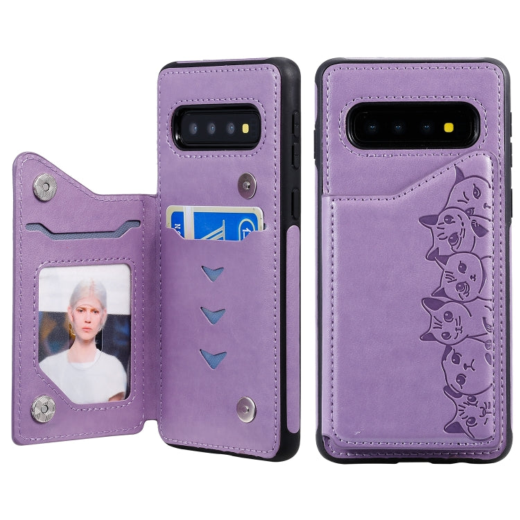 Six Cats Embossing Pattern Protective Case with Holder & Card Slots & Photo Frame, For Galaxy S10+, For Galaxy S10, For Galaxy S10e
