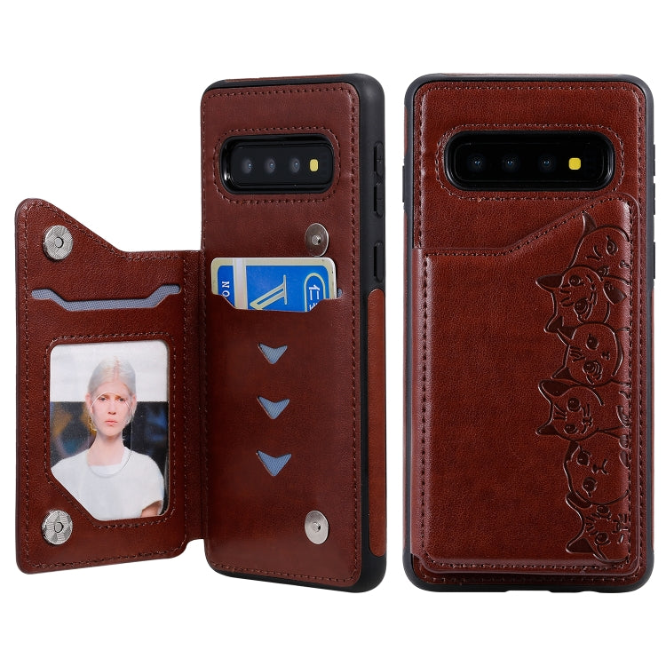 Six Cats Embossing Pattern Protective Case with Holder & Card Slots & Photo Frame, For Galaxy S10+, For Galaxy S10, For Galaxy S10e