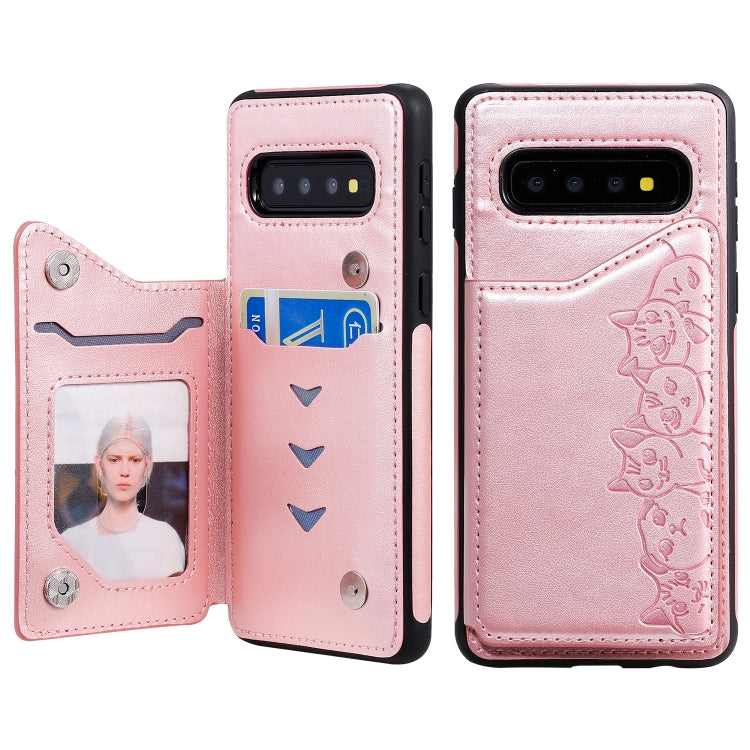Six Cats Embossing Pattern Protective Case with Holder & Card Slots & Photo Frame, For Galaxy S10+, For Galaxy S10, For Galaxy S10e