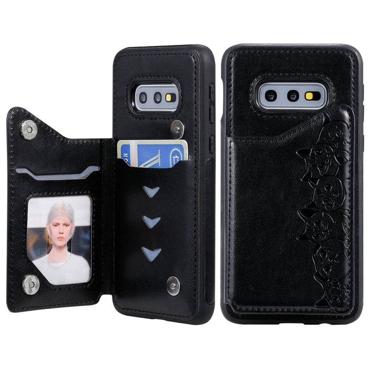 Six Cats Embossing Pattern Protective Case with Holder & Card Slots & Photo Frame, For Galaxy S10+, For Galaxy S10, For Galaxy S10e