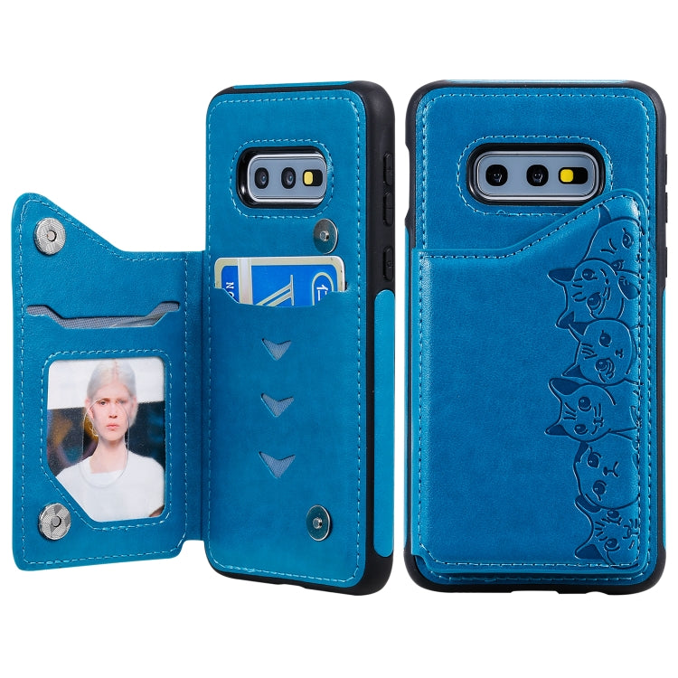 Six Cats Embossing Pattern Protective Case with Holder & Card Slots & Photo Frame, For Galaxy S10+, For Galaxy S10, For Galaxy S10e