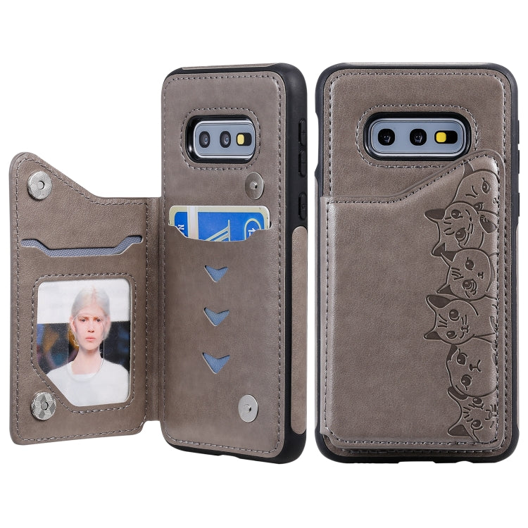 Six Cats Embossing Pattern Protective Case with Holder & Card Slots & Photo Frame, For Galaxy S10+, For Galaxy S10, For Galaxy S10e
