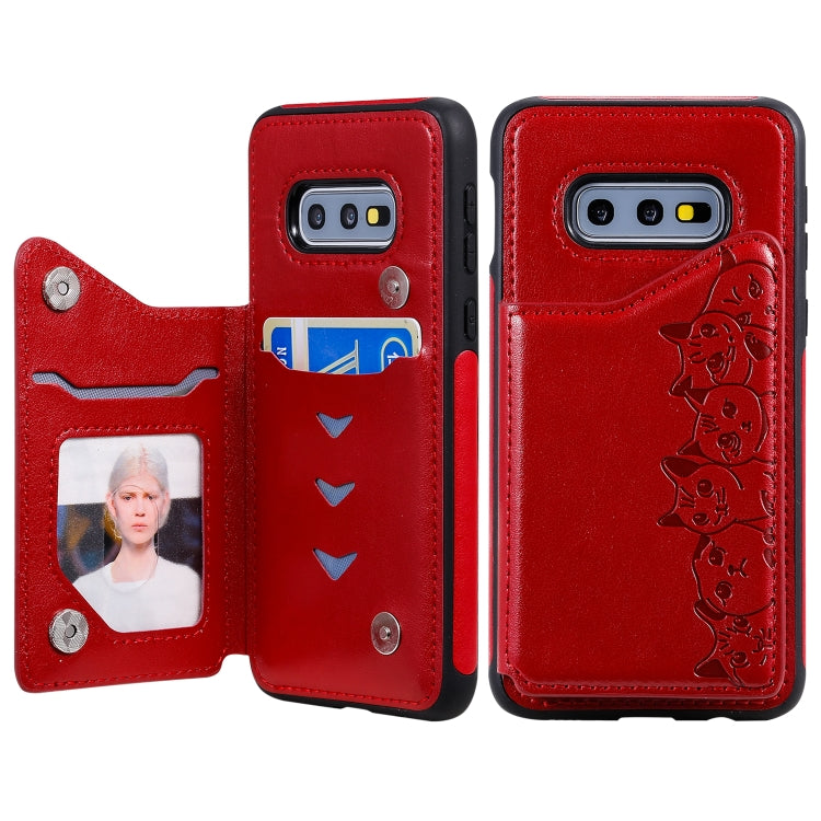 Six Cats Embossing Pattern Protective Case with Holder & Card Slots & Photo Frame, For Galaxy S10+, For Galaxy S10, For Galaxy S10e