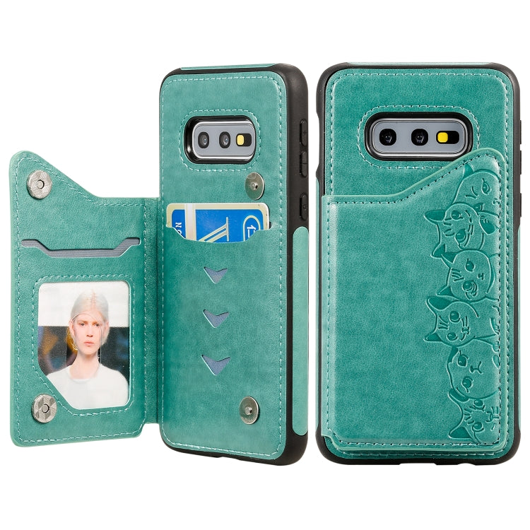 Six Cats Embossing Pattern Protective Case with Holder & Card Slots & Photo Frame, For Galaxy S10+, For Galaxy S10, For Galaxy S10e