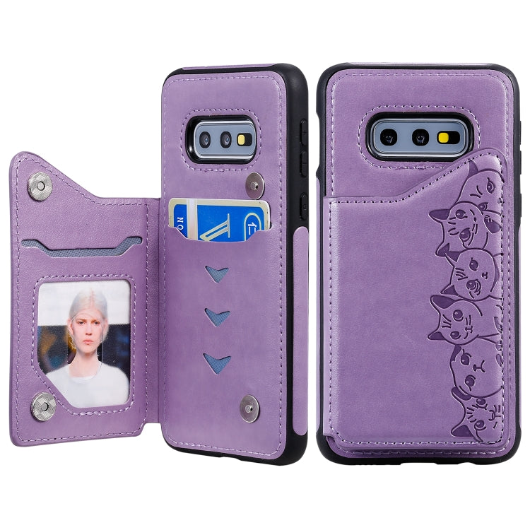 Six Cats Embossing Pattern Protective Case with Holder & Card Slots & Photo Frame, For Galaxy S10+, For Galaxy S10, For Galaxy S10e