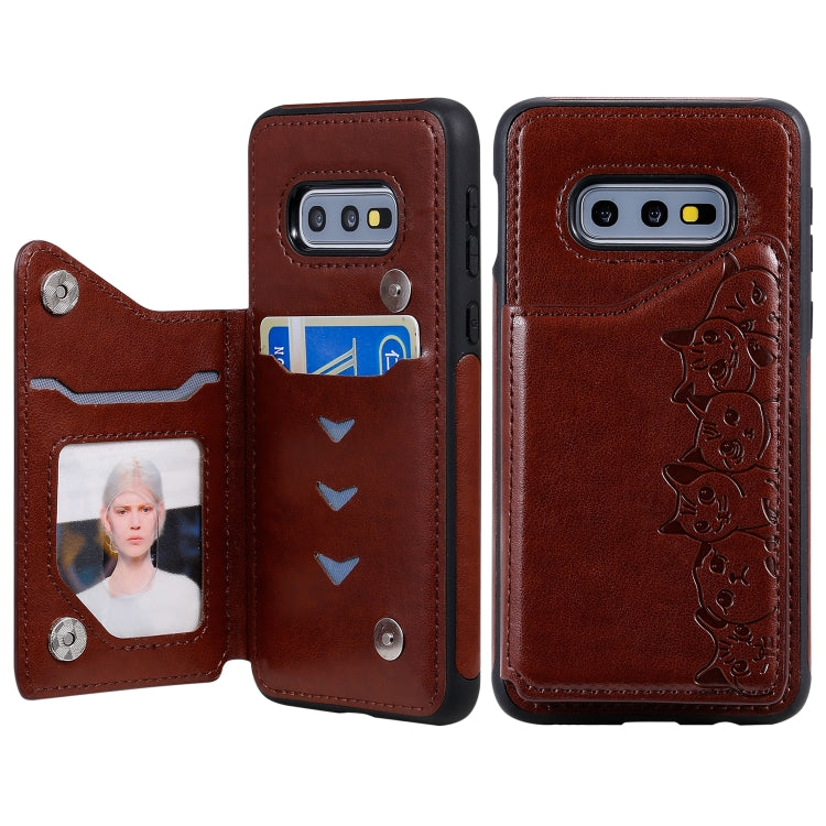 Six Cats Embossing Pattern Protective Case with Holder & Card Slots & Photo Frame, For Galaxy S10+, For Galaxy S10, For Galaxy S10e