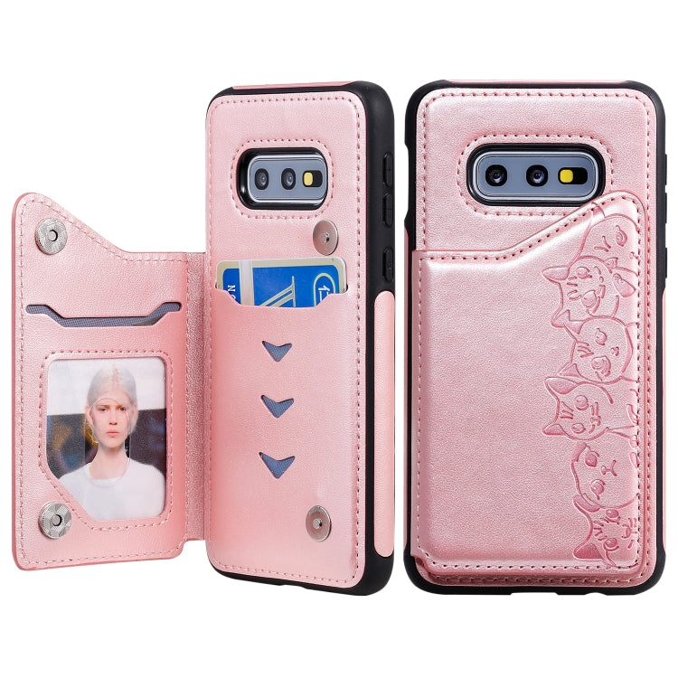 Six Cats Embossing Pattern Protective Case with Holder & Card Slots & Photo Frame, For Galaxy S10+, For Galaxy S10, For Galaxy S10e