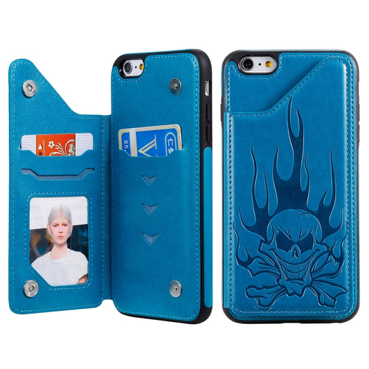 Skull embossed iPhone case with card slots and wallet holder, shockproof protection
