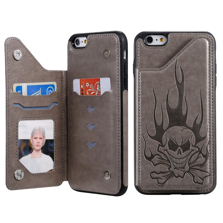 Skull Head Embossing Pattern Shockproof Protective Case with Holder & Card Slots & Wallet, For iPhone 6s / 6, For iPhone 6s Plus / 6 Plus, For iPhone SE 2022 / SE 2020 / 8 / 7, For iPhone 8 Plus / 7 Plus
