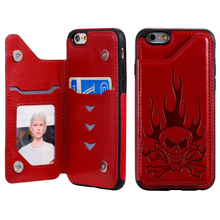 Skull Head Embossing Pattern Shockproof Protective Case with Holder & Card Slots & Wallet, For iPhone 6s / 6, For iPhone 6s Plus / 6 Plus, For iPhone SE 2022 / SE 2020 / 8 / 7, For iPhone 8 Plus / 7 Plus