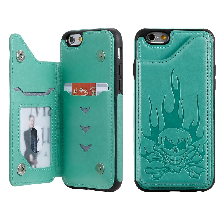 Skull Head Embossing Pattern Shockproof Protective Case with Holder & Card Slots & Wallet, For iPhone 6s / 6, For iPhone 6s Plus / 6 Plus, For iPhone SE 2022 / SE 2020 / 8 / 7, For iPhone 8 Plus / 7 Plus