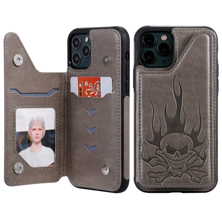 Skull Head Embossing Pattern Shockproof Protective Case with Holder & Card Slots & Wallet, For iPhone 11, For iPhone 11 Pro, For iPhone 11 Pro Max, For iPhone XS / X