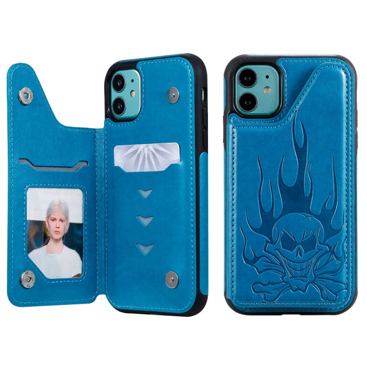 Skull embossed iPhone 11 Pro Max protective case with card slots and wallet holder