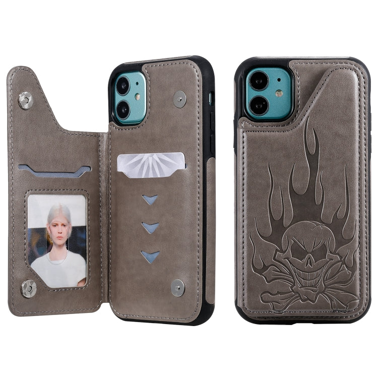 Skull Head Embossing Pattern Shockproof Protective Case with Holder & Card Slots & Wallet, For iPhone 11, For iPhone 11 Pro, For iPhone 11 Pro Max, For iPhone XS / X
