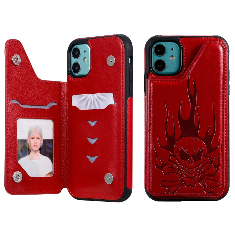 Skull Head Embossing Pattern Shockproof Protective Case with Holder & Card Slots & Wallet, For iPhone 11, For iPhone 11 Pro, For iPhone 11 Pro Max, For iPhone XS / X