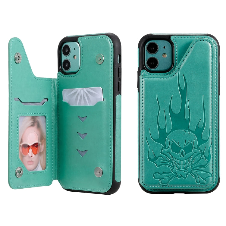 Skull Head Embossing Pattern Shockproof Protective Case with Holder & Card Slots & Wallet, For iPhone 11, For iPhone 11 Pro, For iPhone 11 Pro Max, For iPhone XS / X