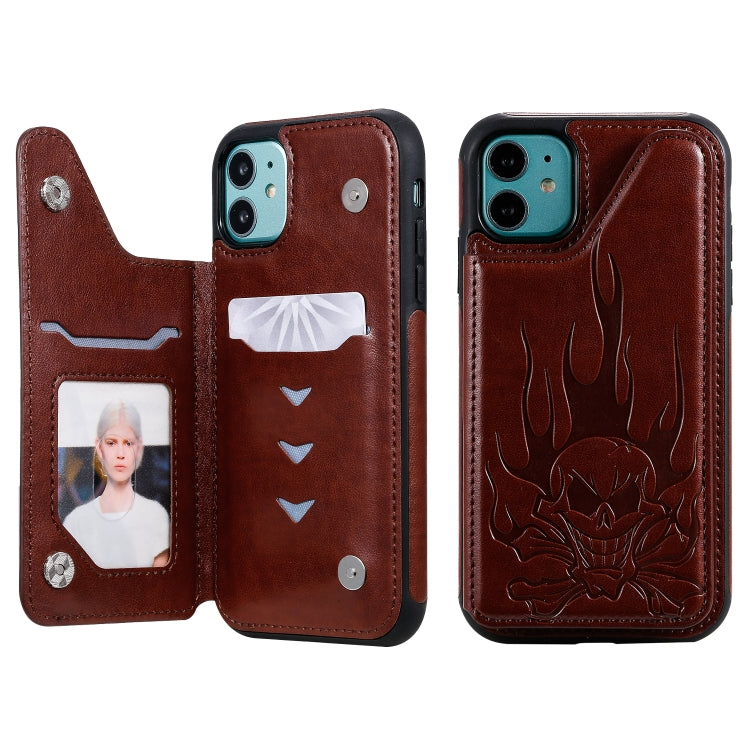 Skull Head Embossing Pattern Shockproof Protective Case with Holder & Card Slots & Wallet, For iPhone 11, For iPhone 11 Pro, For iPhone 11 Pro Max, For iPhone XS / X