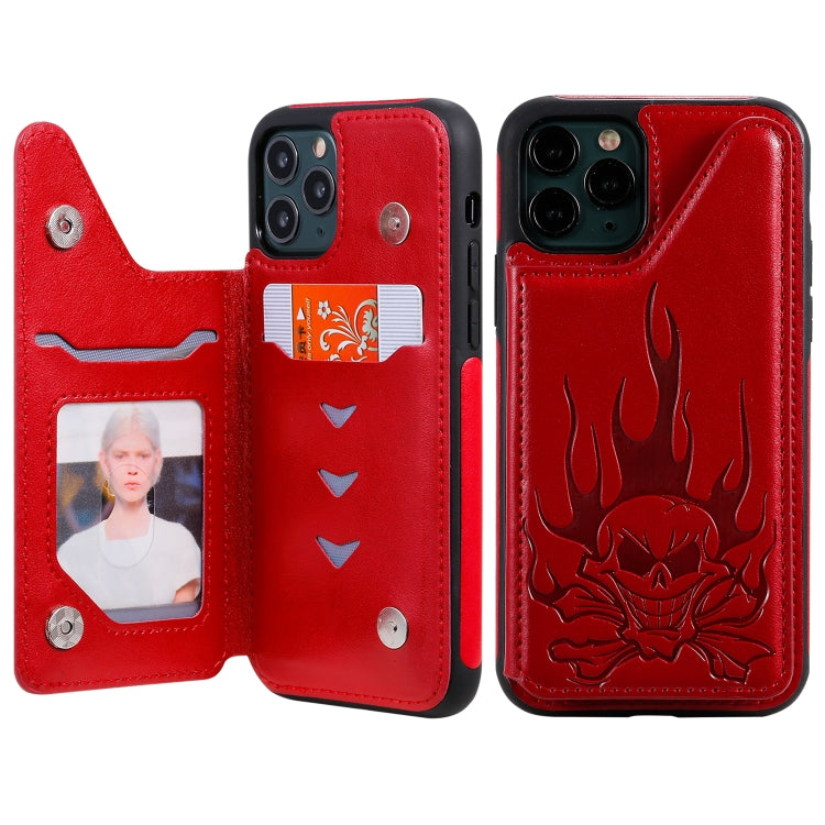Skull Head Embossing Pattern Shockproof Protective Case with Holder & Card Slots & Wallet, For iPhone 11, For iPhone 11 Pro, For iPhone 11 Pro Max, For iPhone XS / X