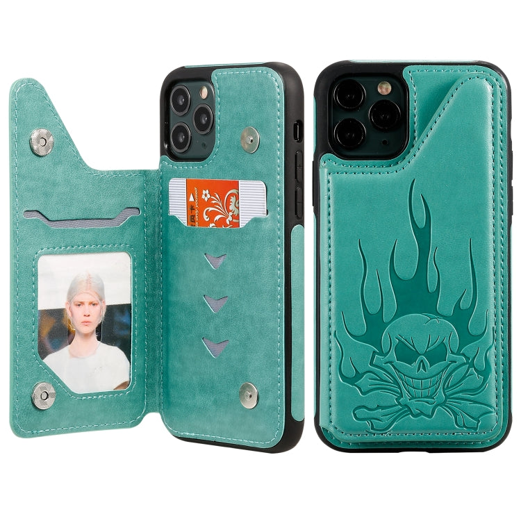 Skull Head Embossing Pattern Shockproof Protective Case with Holder & Card Slots & Wallet, For iPhone 11, For iPhone 11 Pro, For iPhone 11 Pro Max, For iPhone XS / X