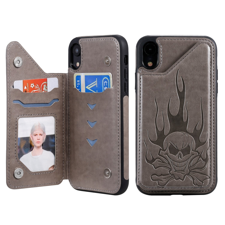 Skull Embossing PU Leather Wallet Case with Card Slots for iPhone XR